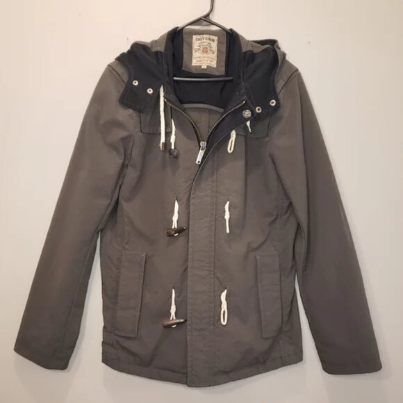 Chevignon Women's Duffle Rain Coat Wood Toggles Zip Gray Jacket Size Large - Picture 1 of 9